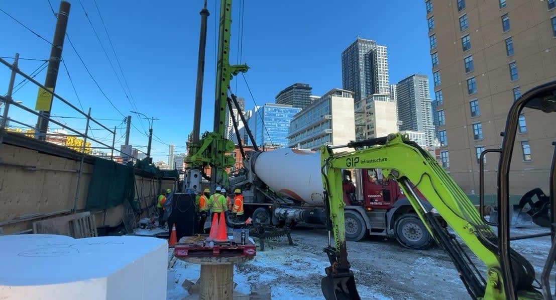 Ontario Line piling work downtown Toronto