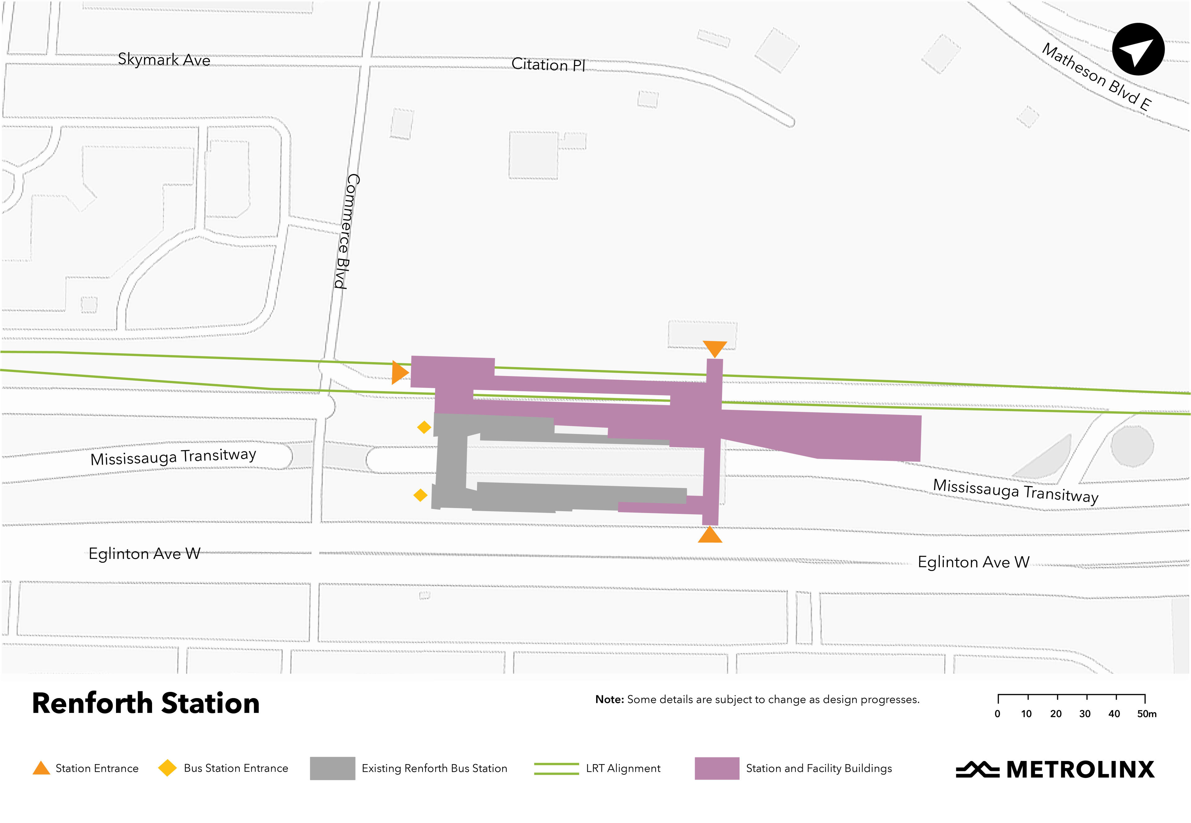 A map of the area around Renforth Station showing future Eglinton Crosstown West Extension upgrades