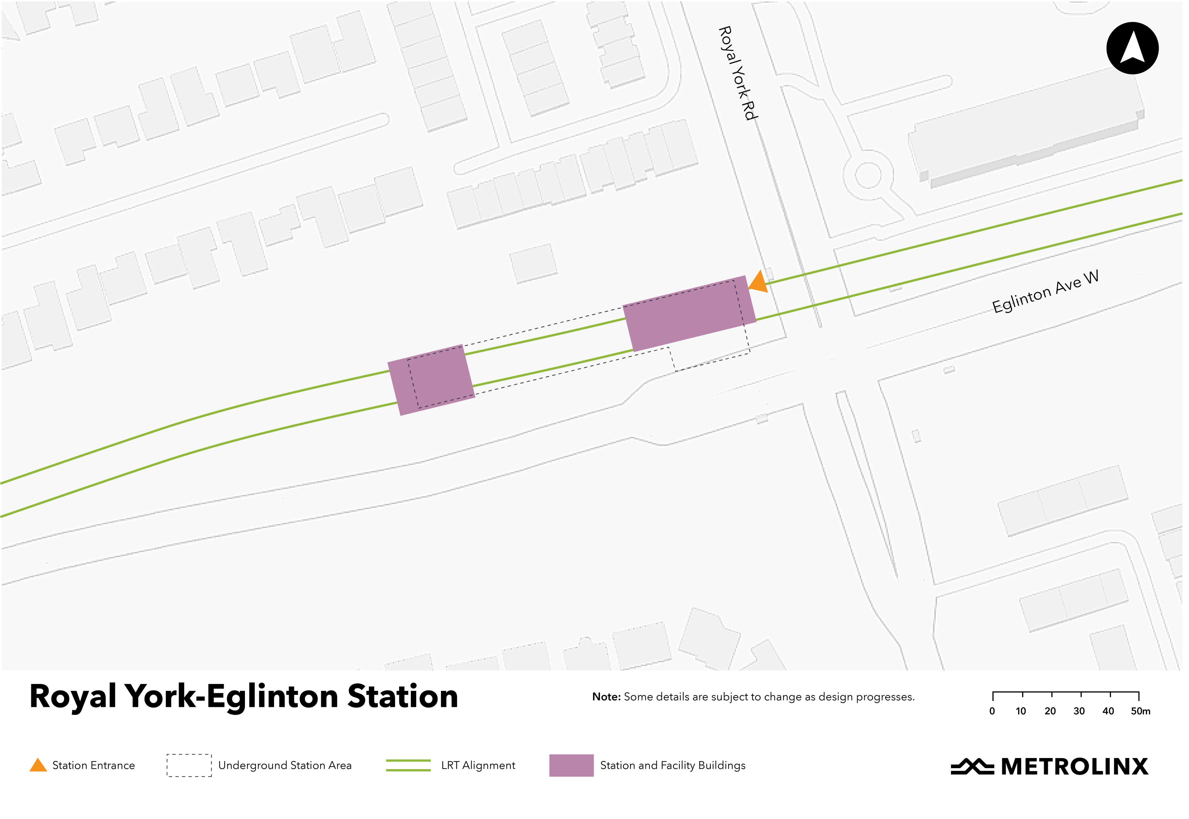 A map of the area around the future Royal York-Eglinton Station