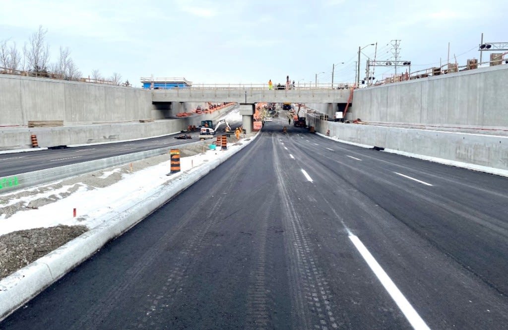 the overpass and road under it.