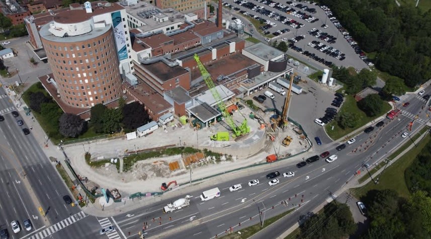 An aerial photo of a work site for the Scarborough Subway Extension