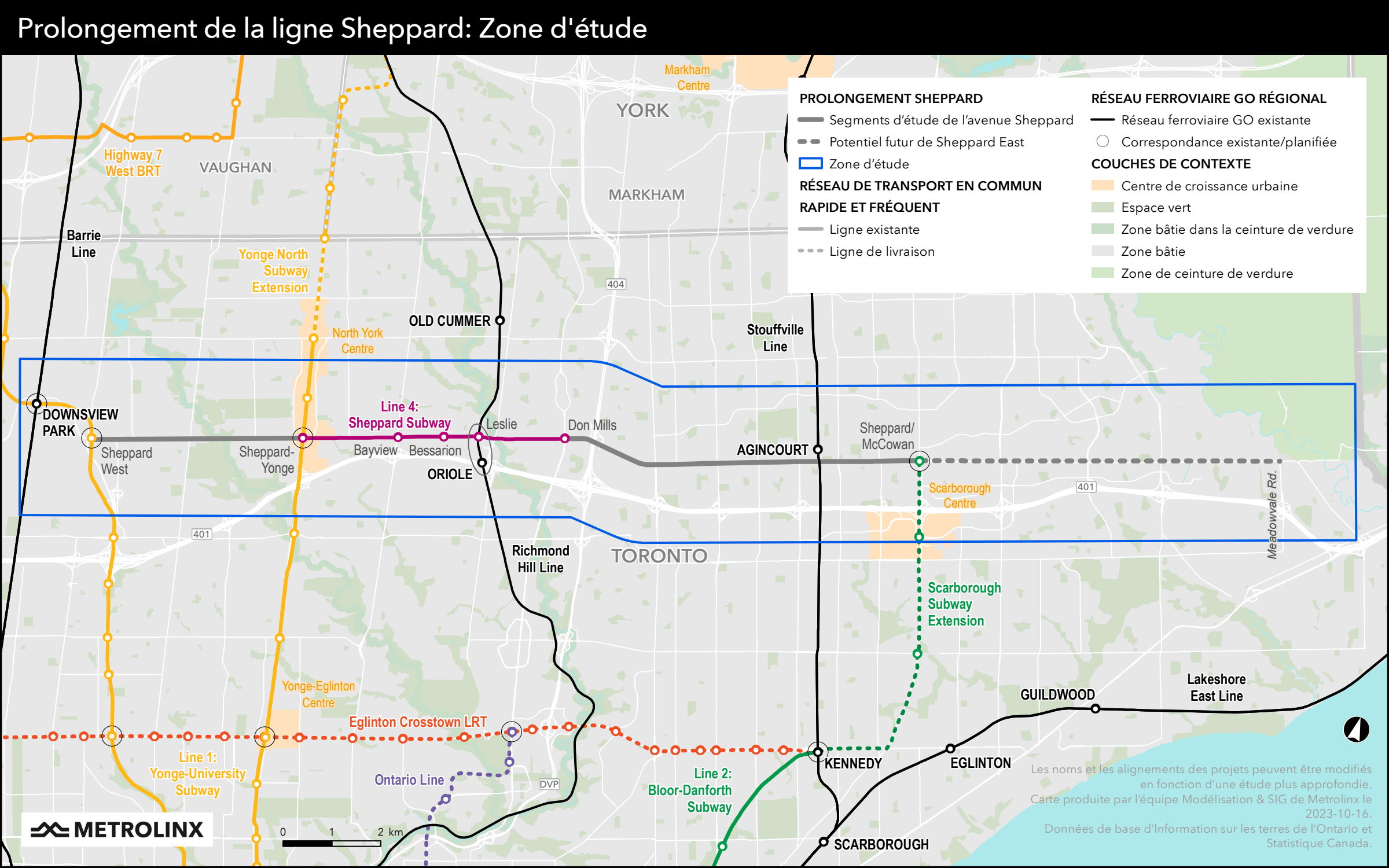 Prolongement de la ligne Sheppard: Zone d'étude
