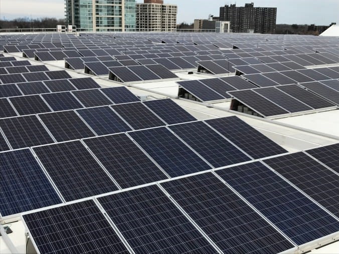 Close up of solar panels on a GO station roof