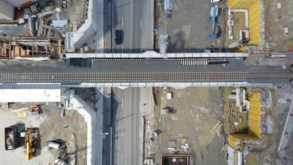 a view overhead of the overpass.