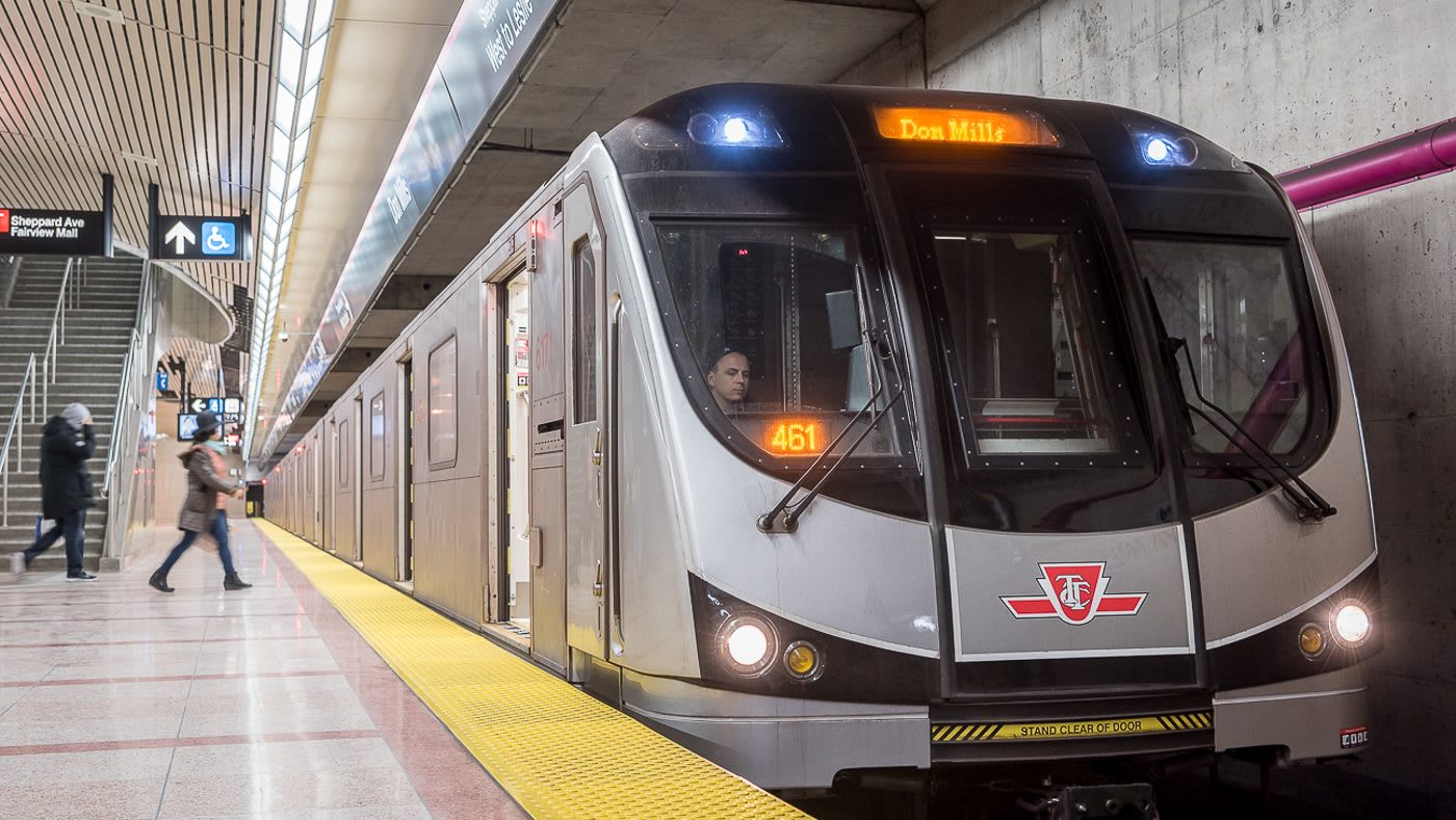A TTC subway stops to pick up passengers