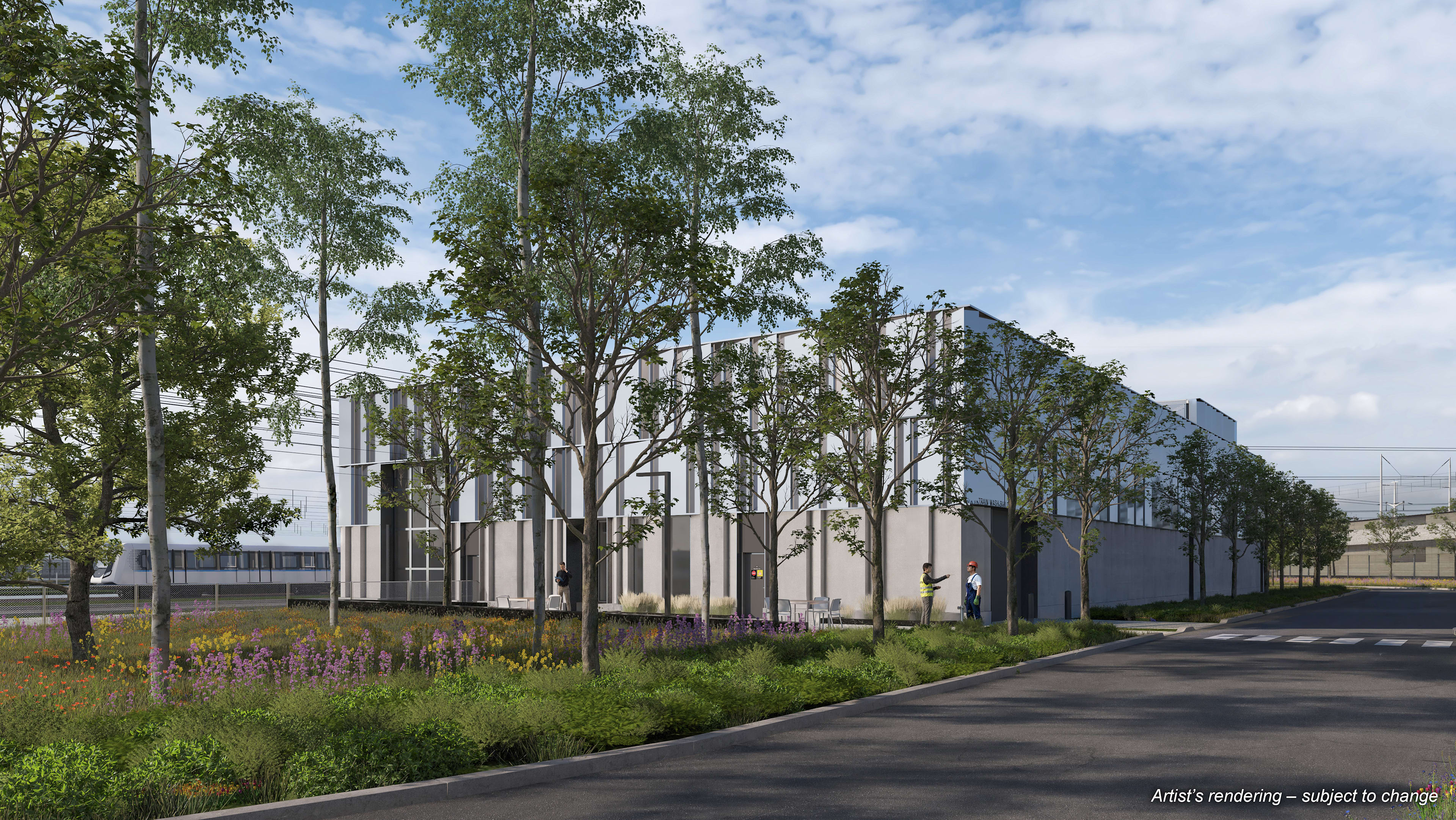 Renderings of the Ontario Line's future operations, maintenance and storage facility