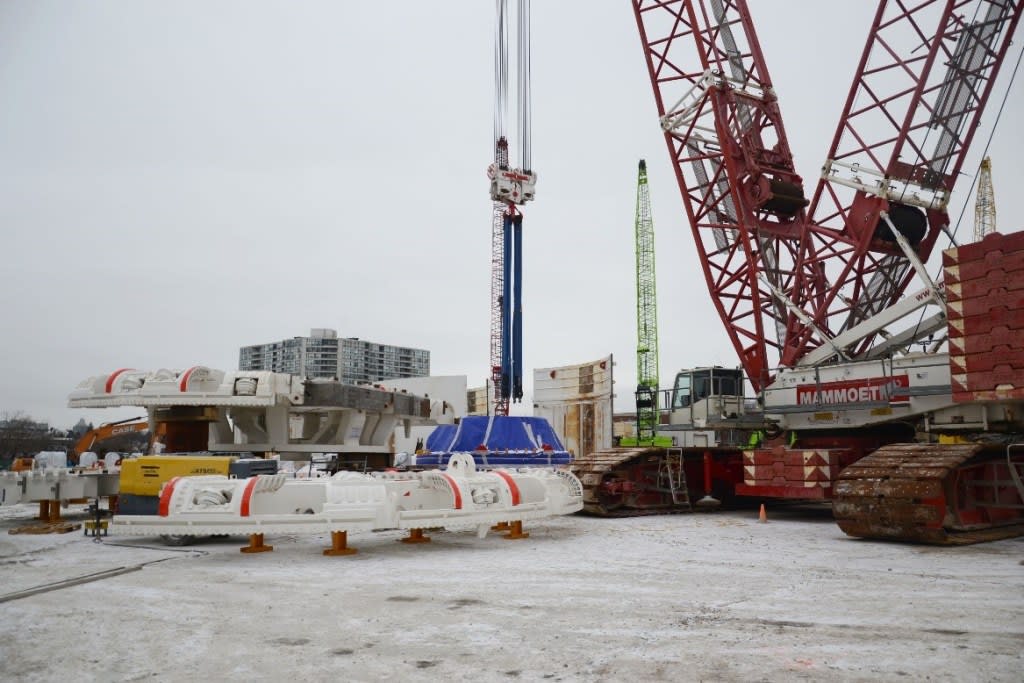 a crane and the TBM.