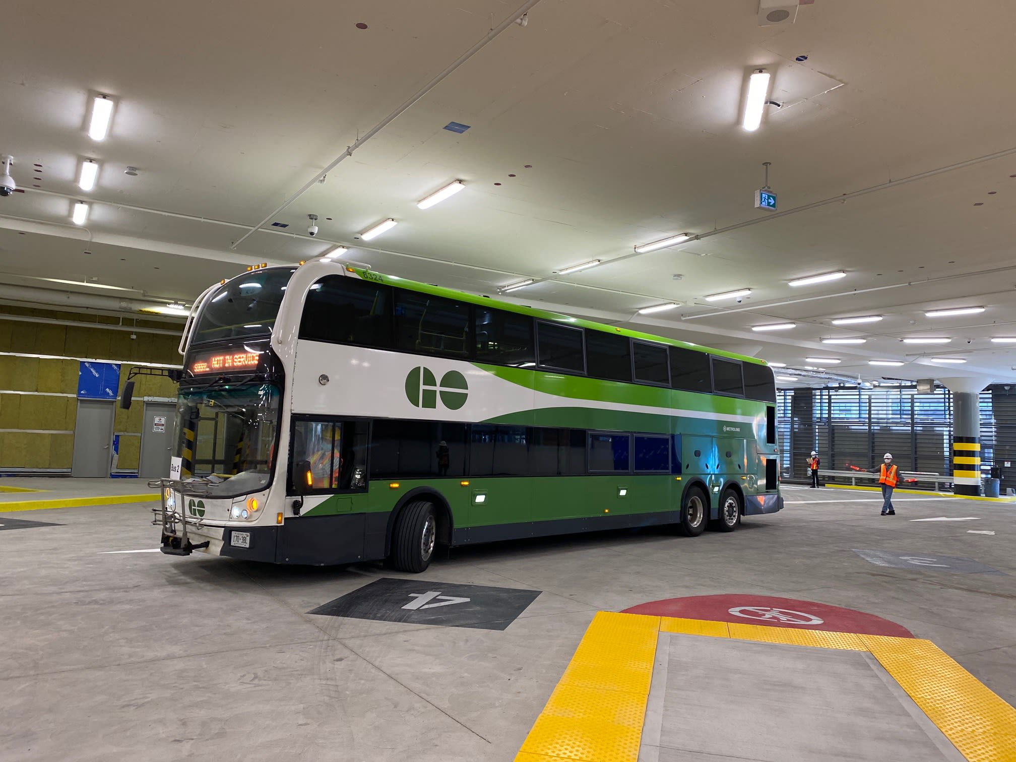 A GO Bus inside the Union Station Bus Terminal