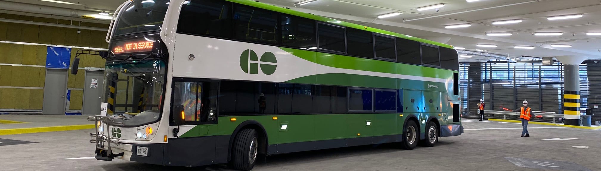 GO buses inside the Union Station Bus Terminal