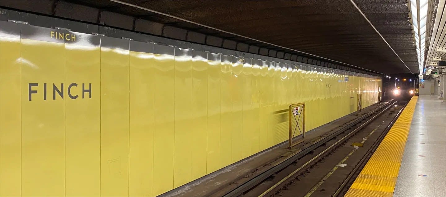 Subway train enters Finch Station