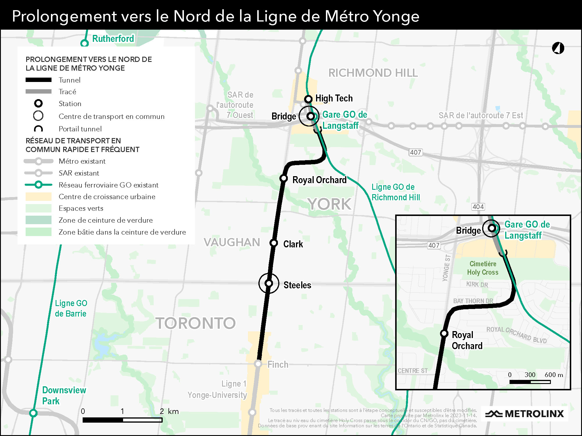 A map showing the Yonge North Subway Extension