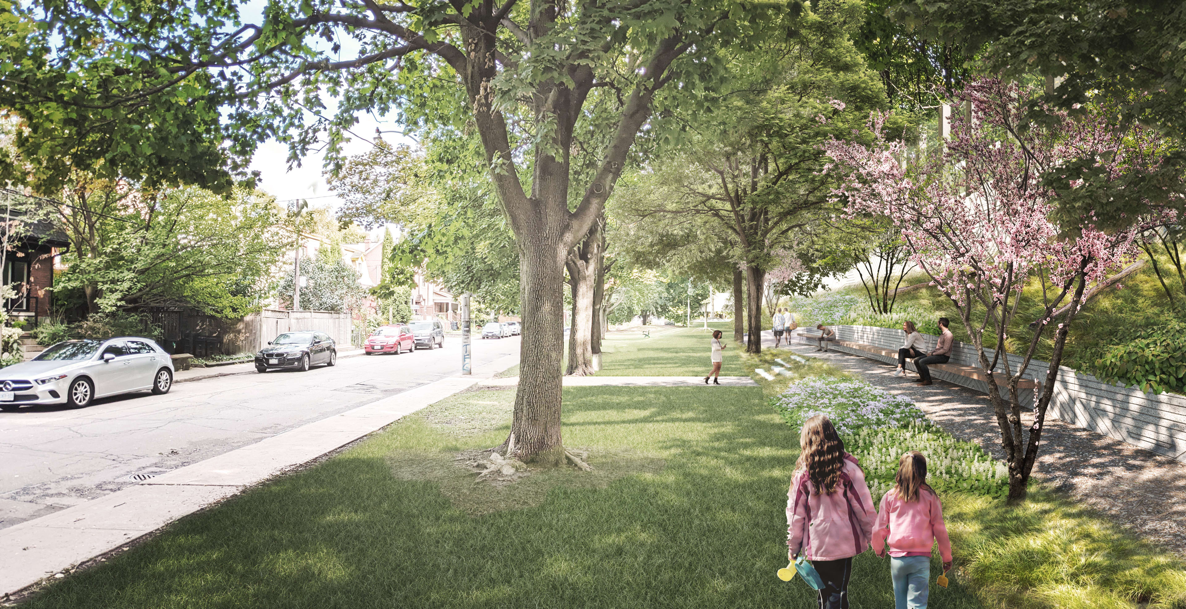 Ontario Line rendering of Bruce Mackey Park - from the joint corridor design competition