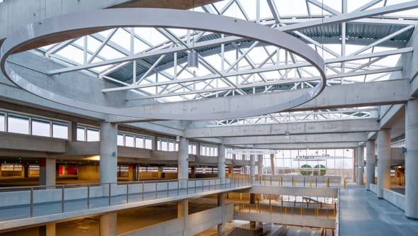 Bloomington GO Station, inside main structure and parking garage