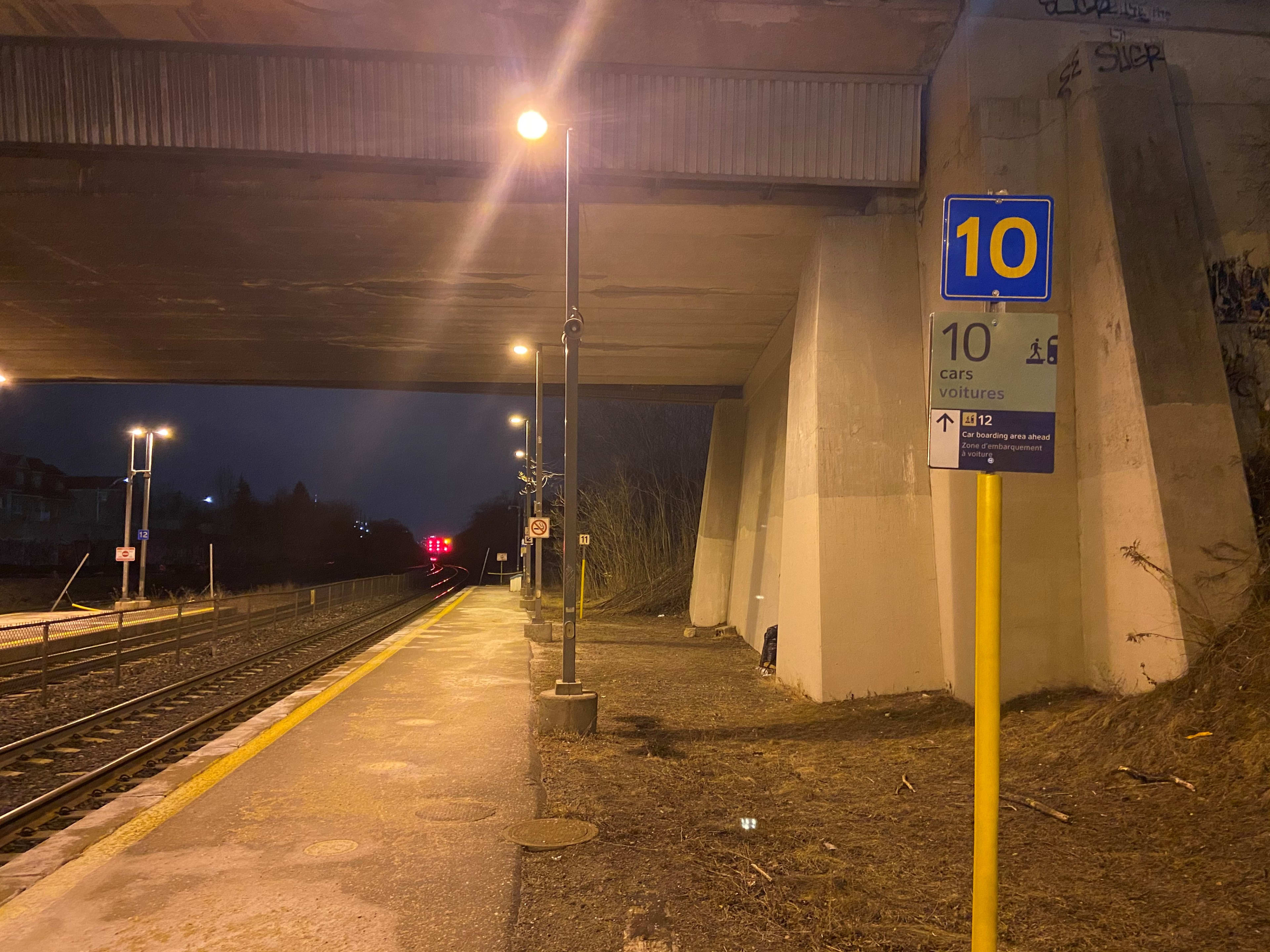 A sign is shown on a platform.