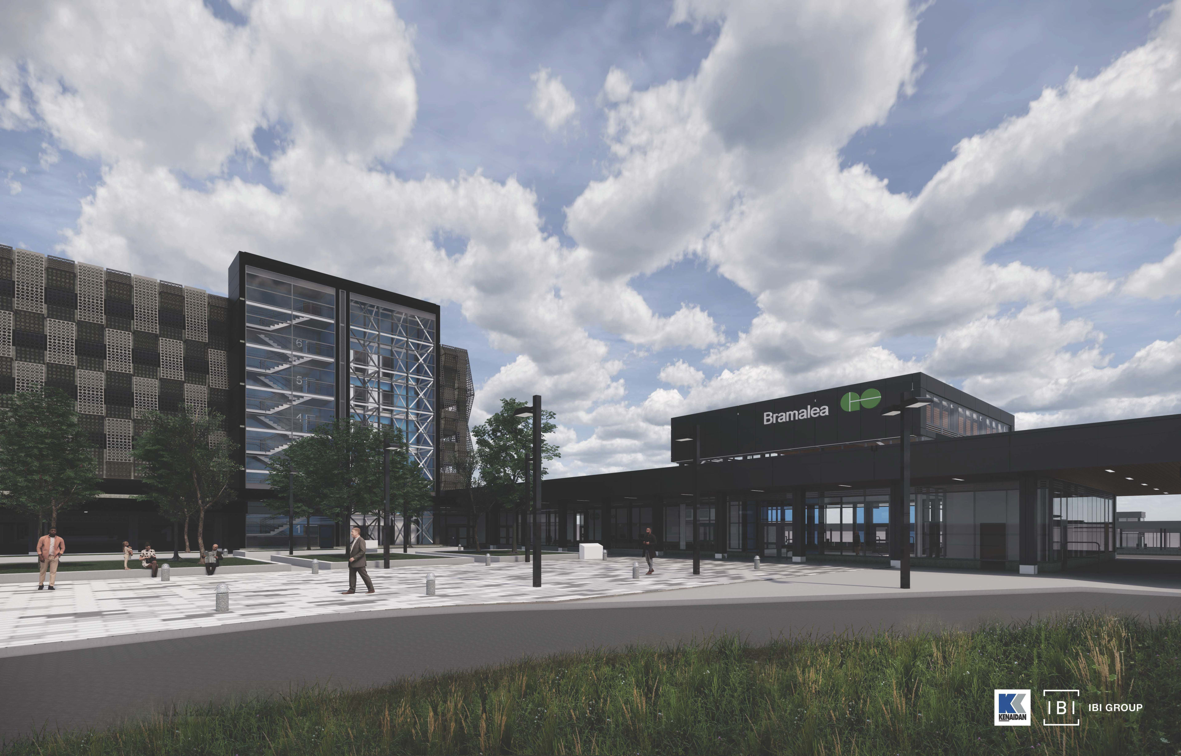 A rendering shows the new parking structure and station.