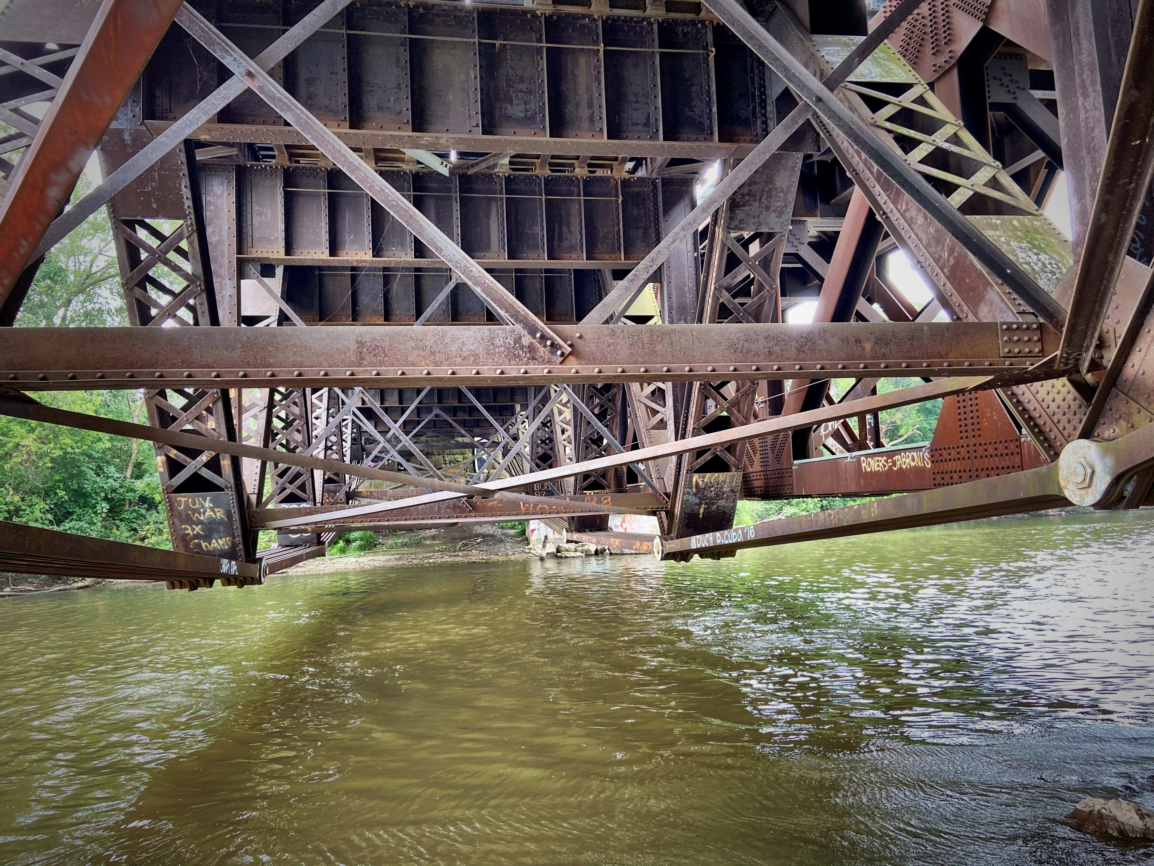 The underside of the rail bridge