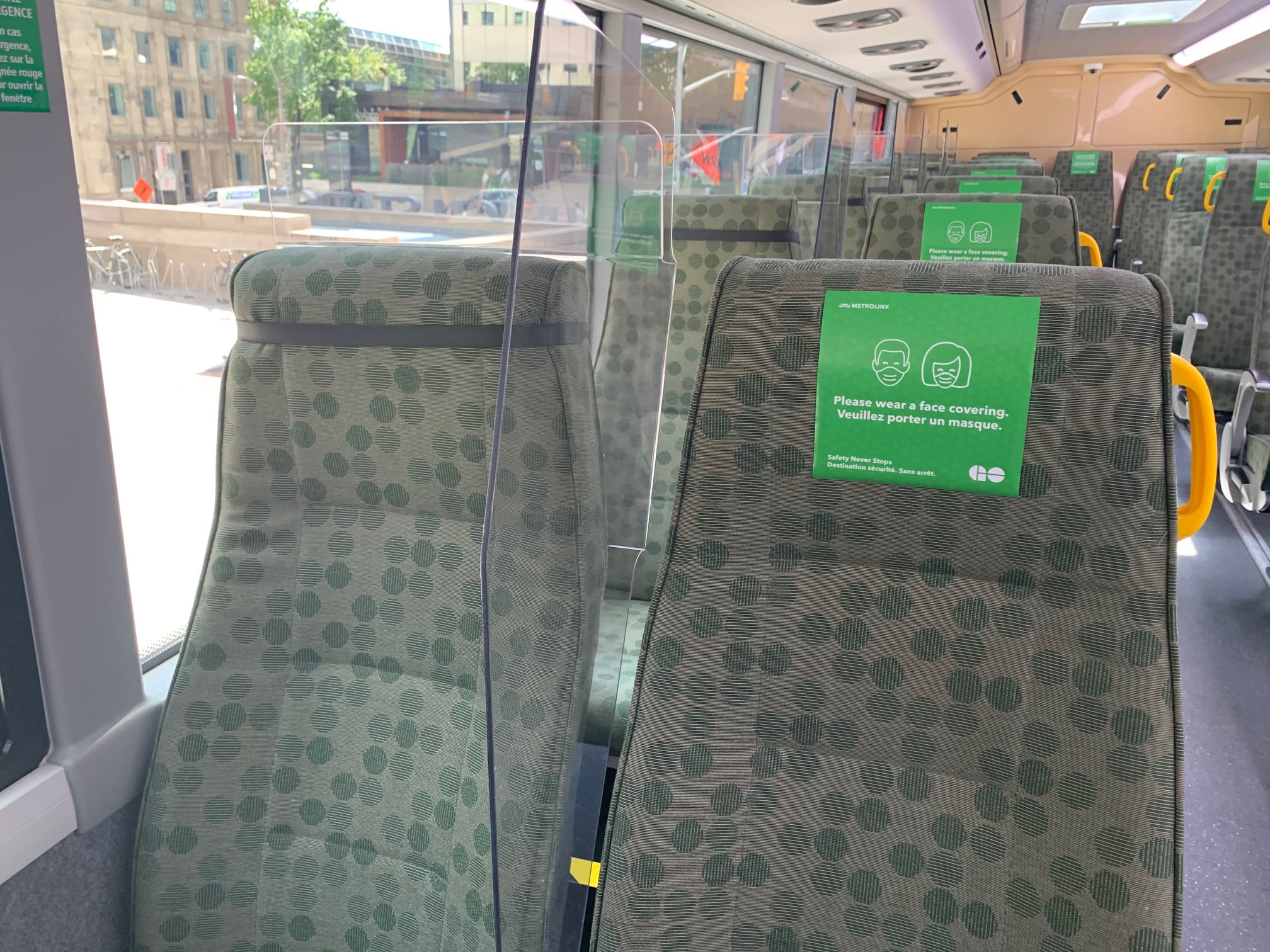 New plastic dividers being tested out on select GO buses