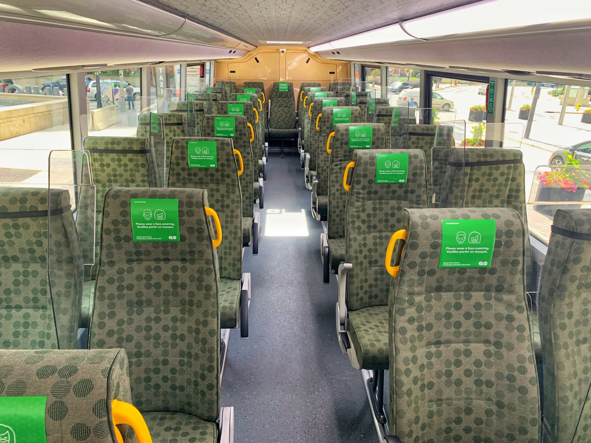 the inside of a GO bus, with the new safety systems installed. (Metrolinx photo)