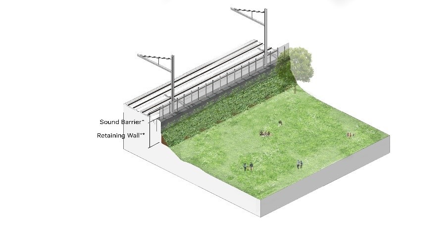 concept rendering of a retaining and noise wall