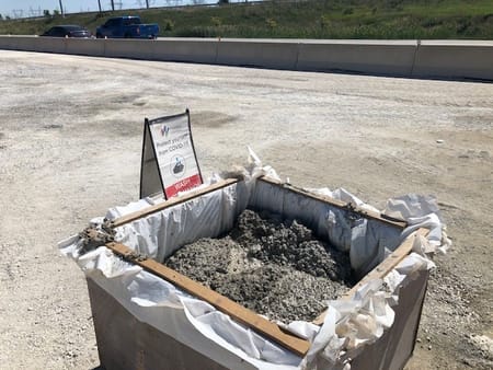 a bin of old concrete.