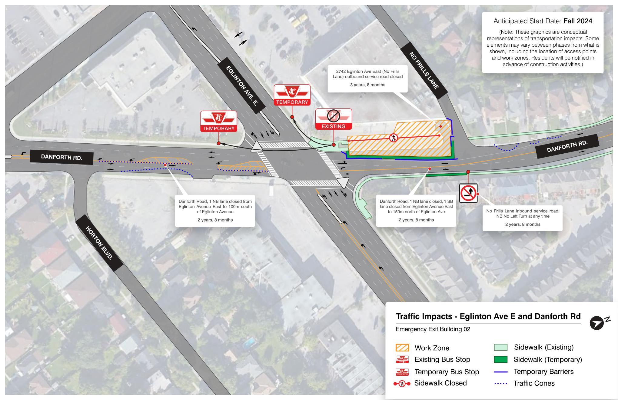 Danforth and Eglinton – traffic management plan showing lane closures near Eglinton Ave E. and ...