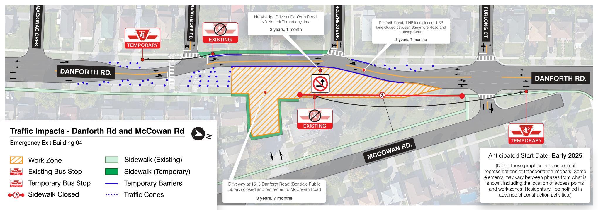 Danforth Rd and McCowan Rd – traffic management plan showing lane closures and alternative entr...