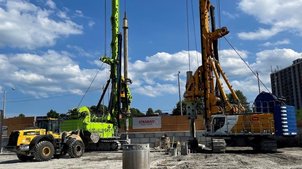 A drill rig used for piling at the launch shaft site last summer