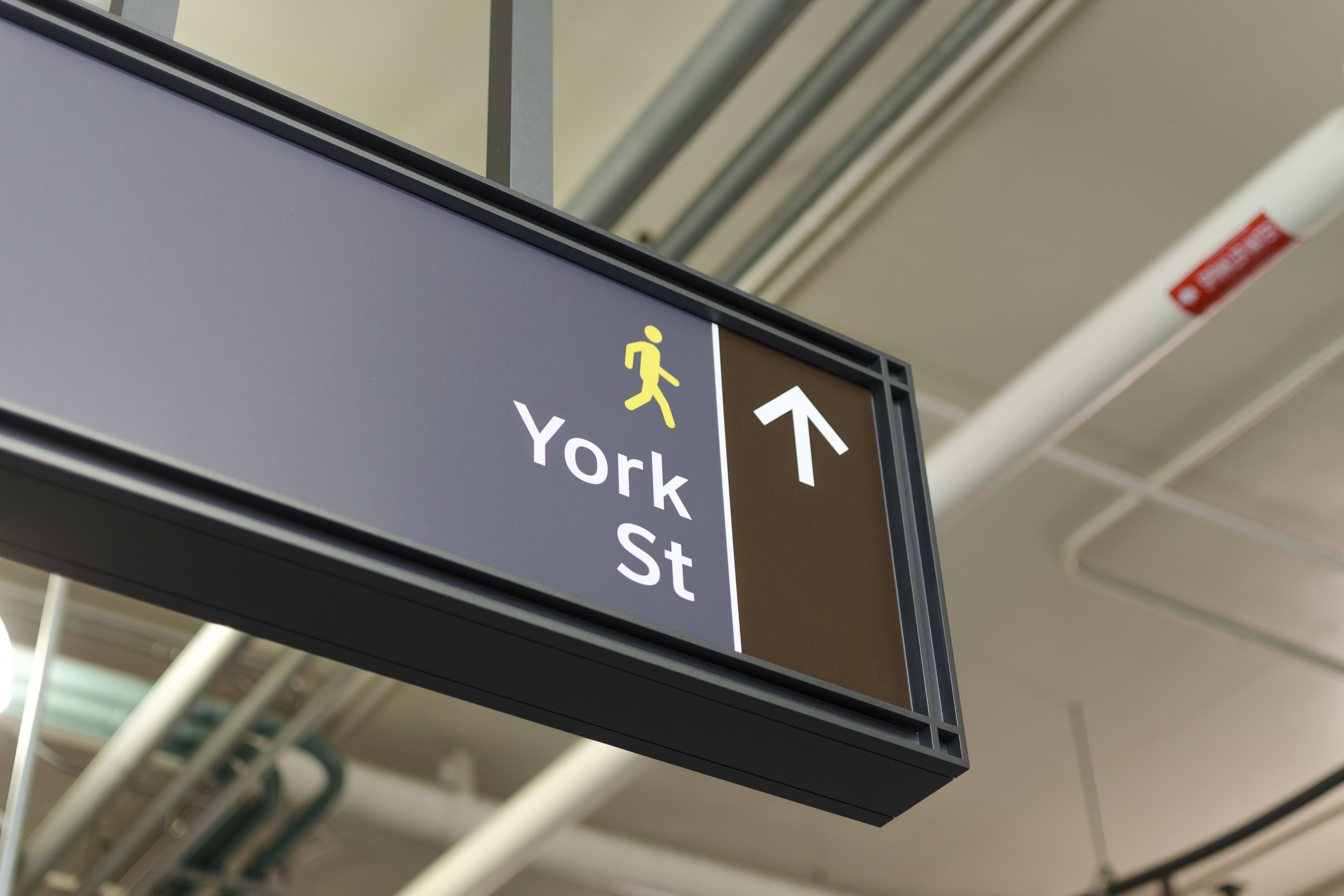 new signage directing transit users to York Street