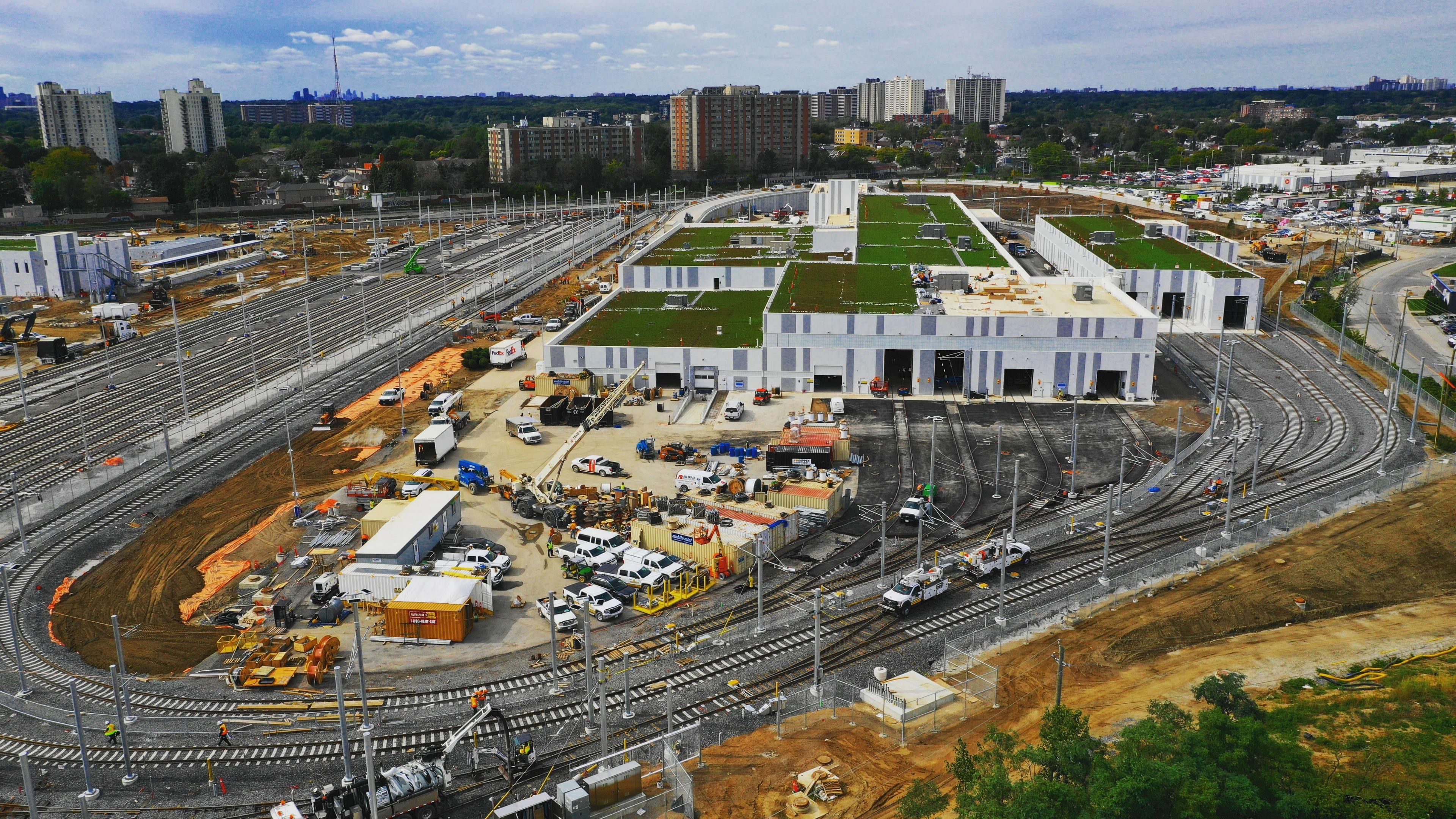 The EMSF facility sits with rail tracks running around it.