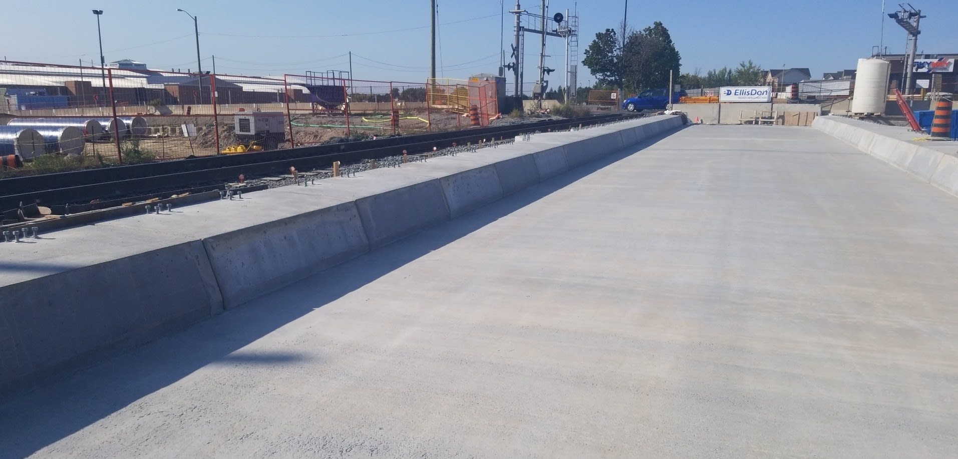 The finished concrete surface of bridge deck.