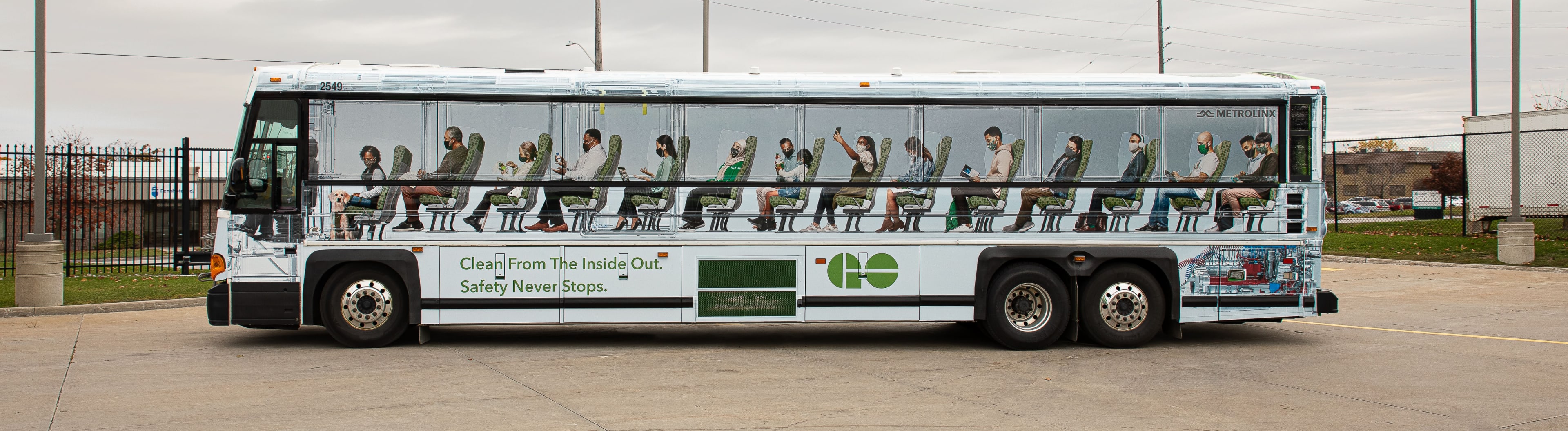 A bus sits parked with a special wrap.