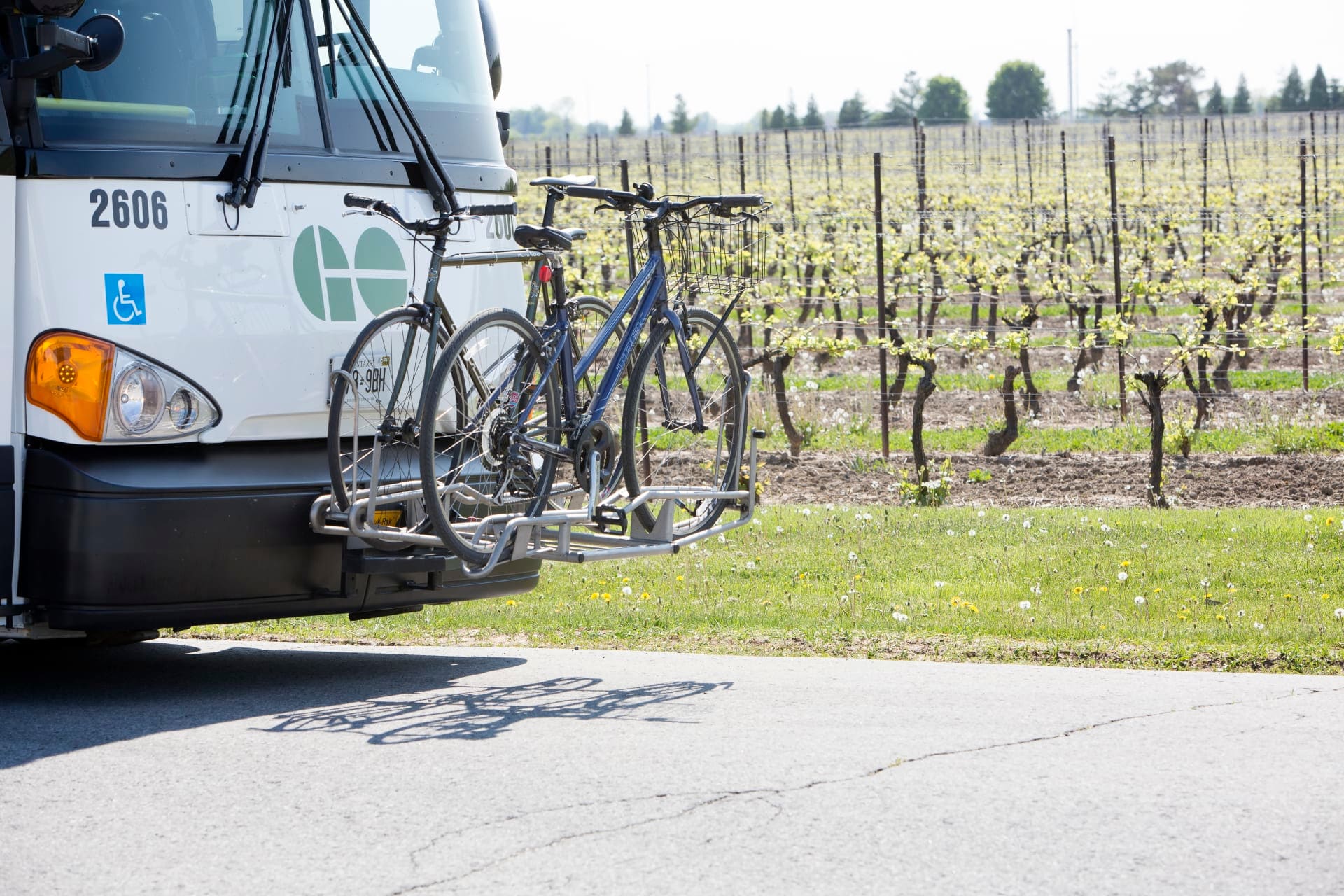 A GO Bus storing two bicycles in its rack