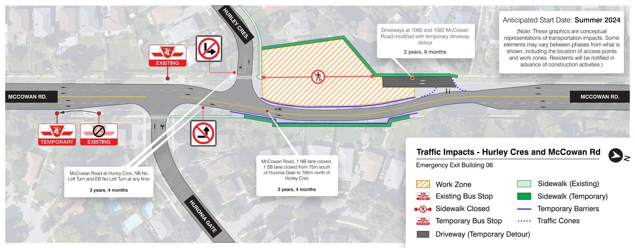 Hurley Cres – traffic management plan showing lane closures and driveway detours near Hurley Cr...