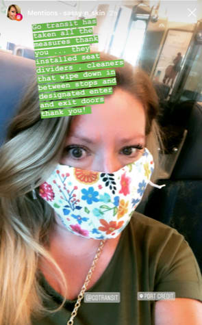 screen capture of instagram post from customer wearing a mask on transit