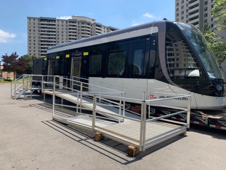 Image show the LRT mock up on a flatbed truck.