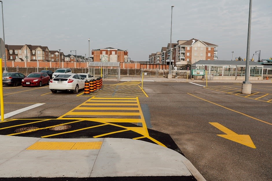 painted lines on a parking lot.