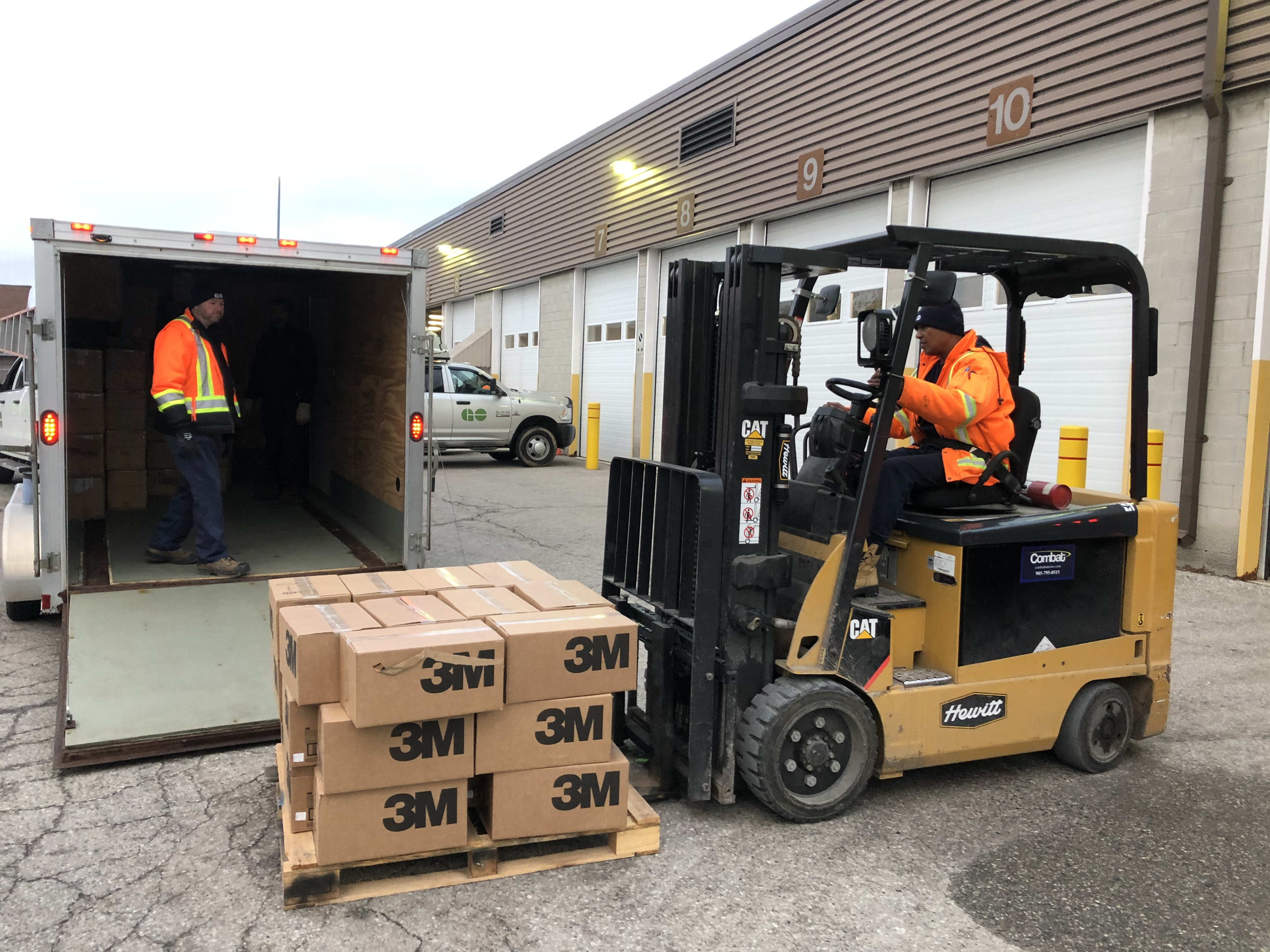 a forklift moving 3M boxes.