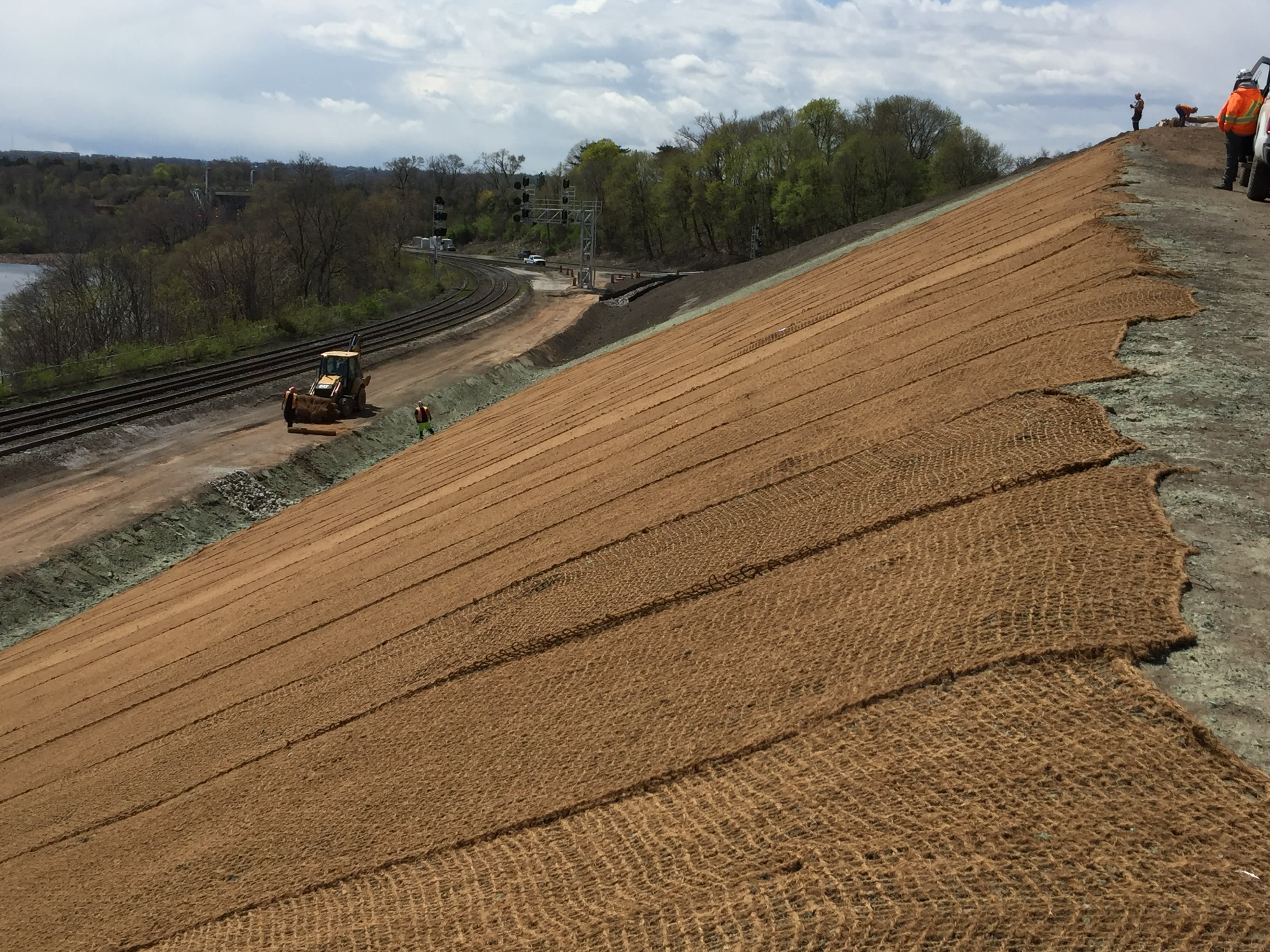 A large ridge of soil created to build a new train track near Hamilton