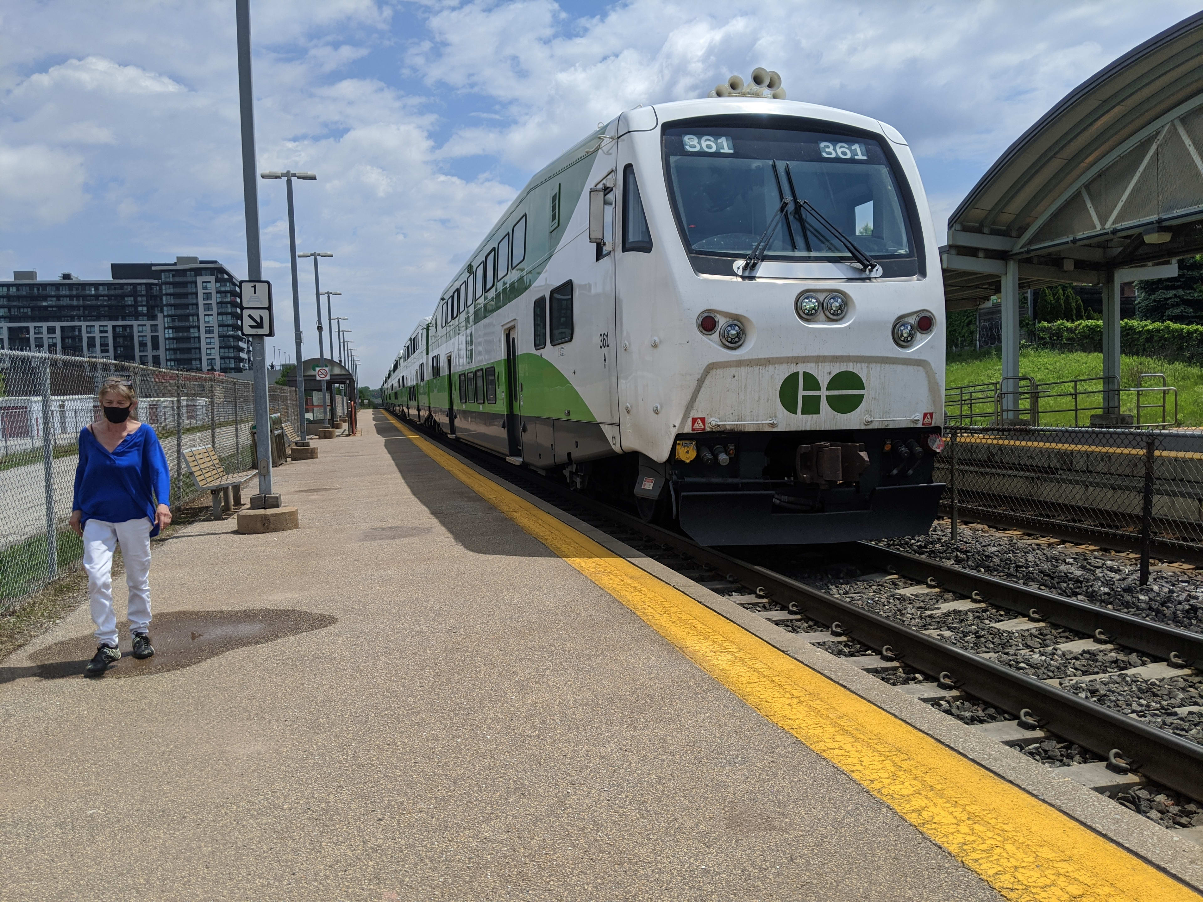 A Lakeshore East GO Train pulls into Danforth GO station