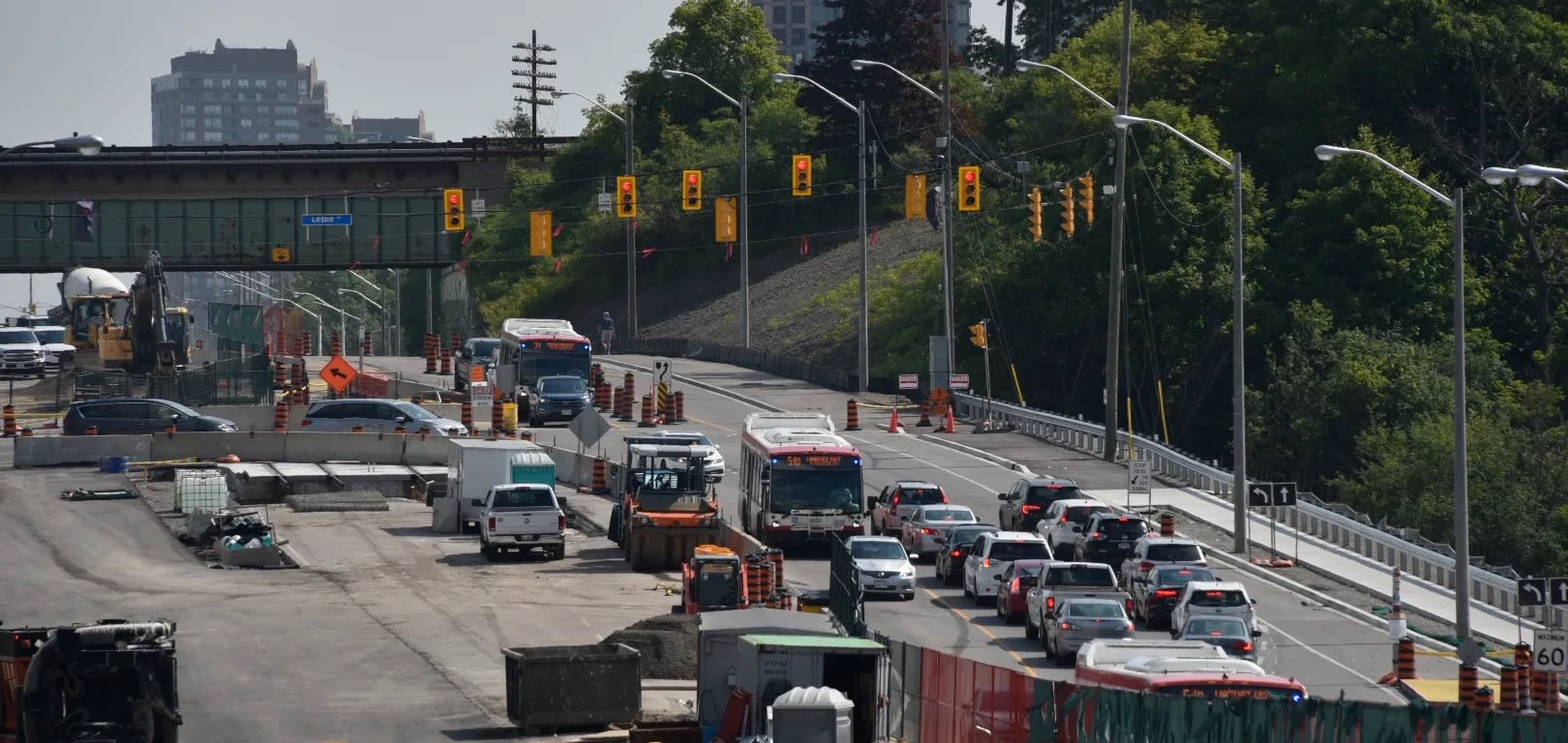 Intersection was partially closed to accelerate surface-level construction Sunnybrook Park stop.