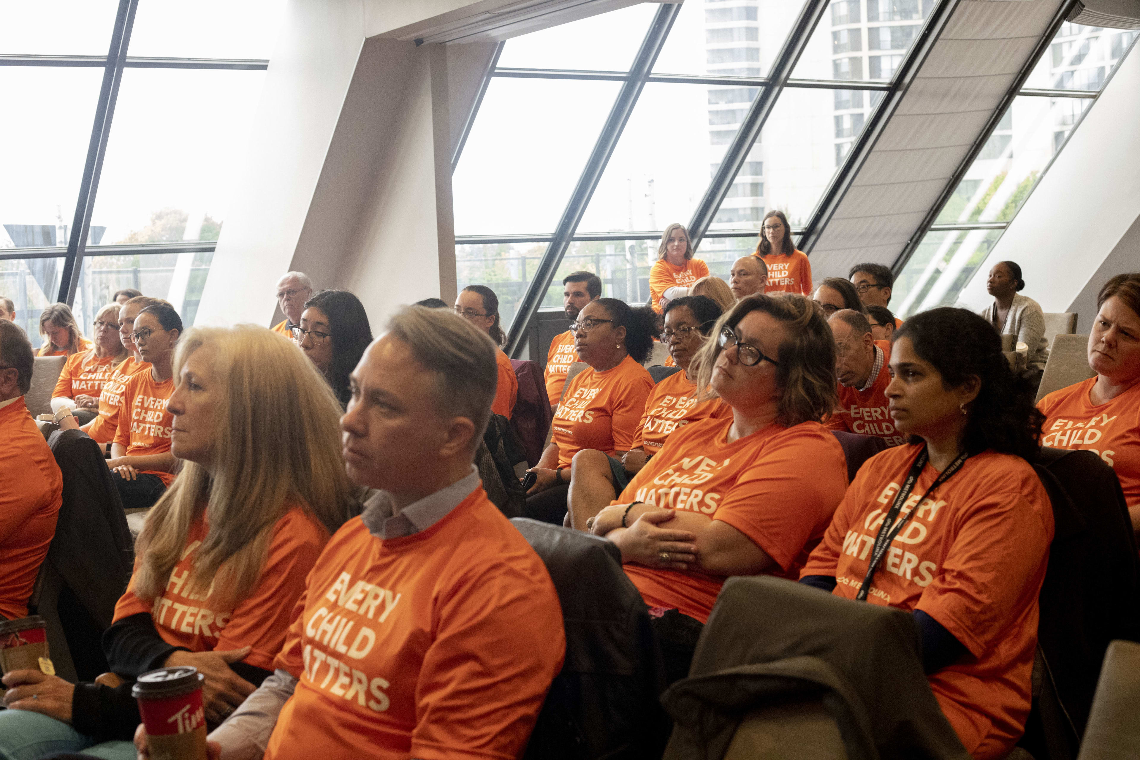 Metrolinx employees listen to speakers at a Sept. 30, 2019, event.