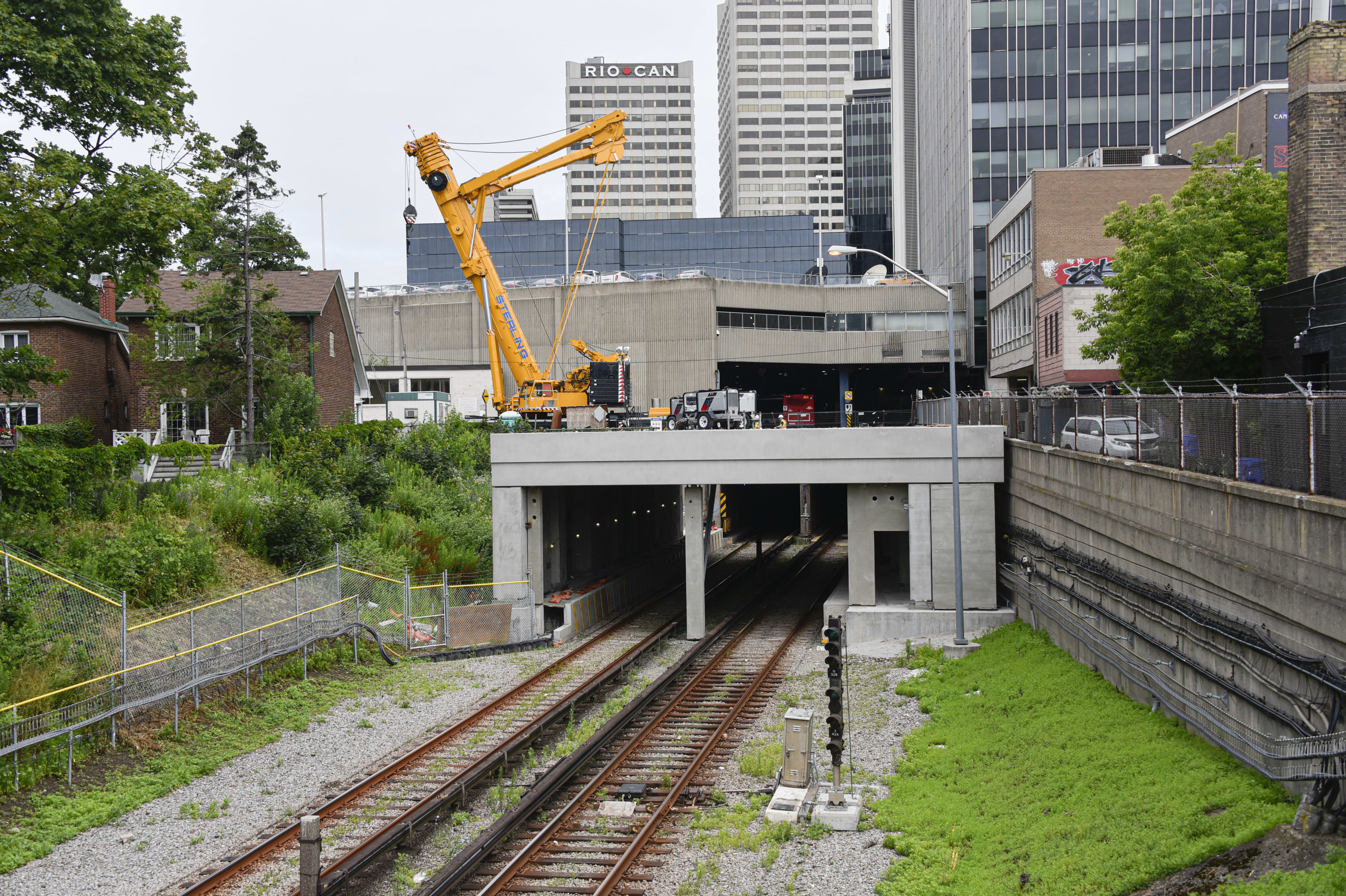 The equipment working above a section of tunnel.