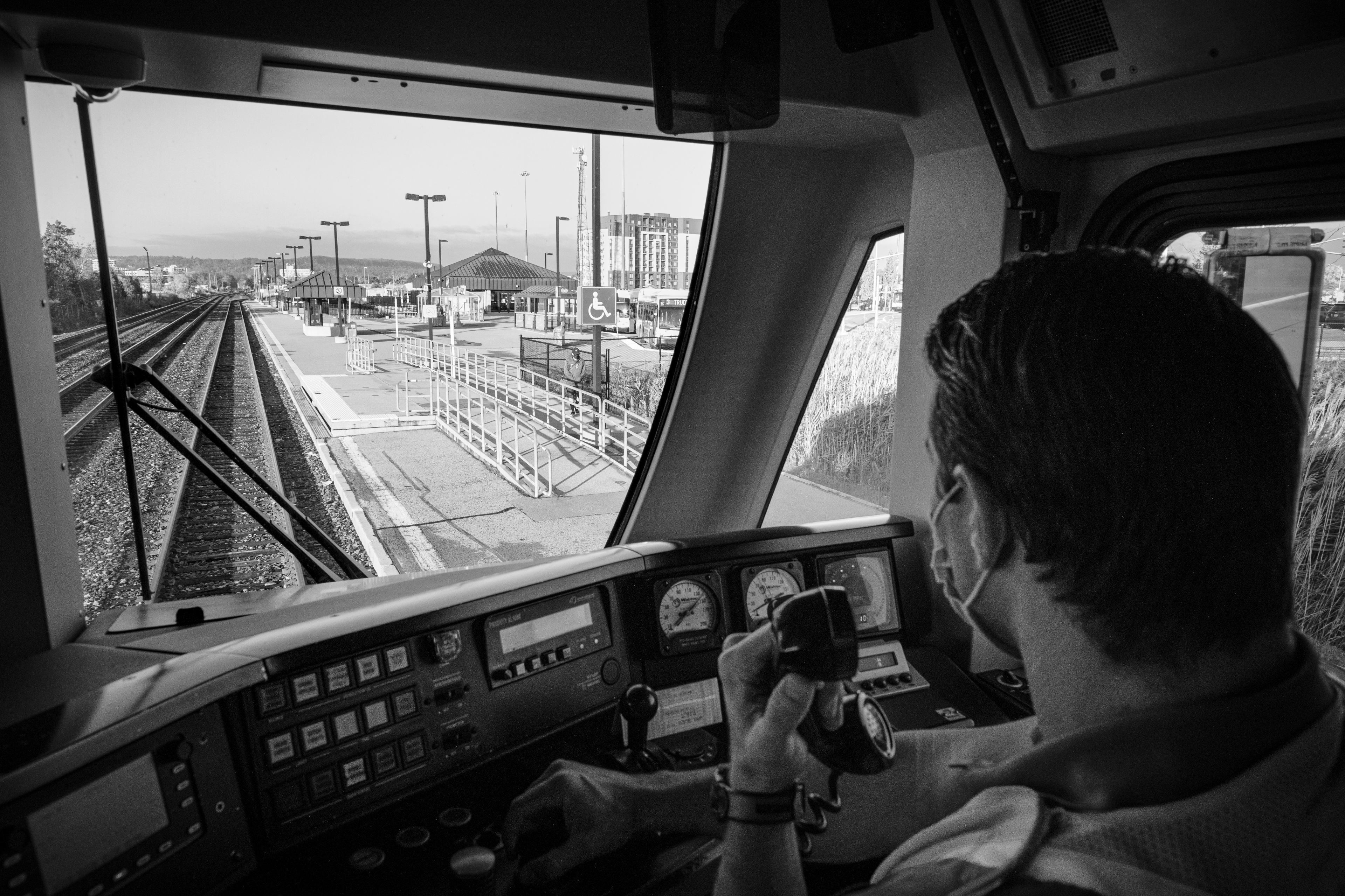 The view outside a moving train.