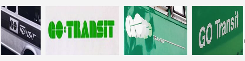 a collage of various GO Transit logos from over the years.