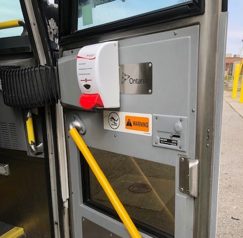 Hand santizer dispensers installed on GO bus doors
