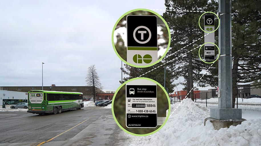 An example of the new universal transit symbol coming to a GO bus stops around the region