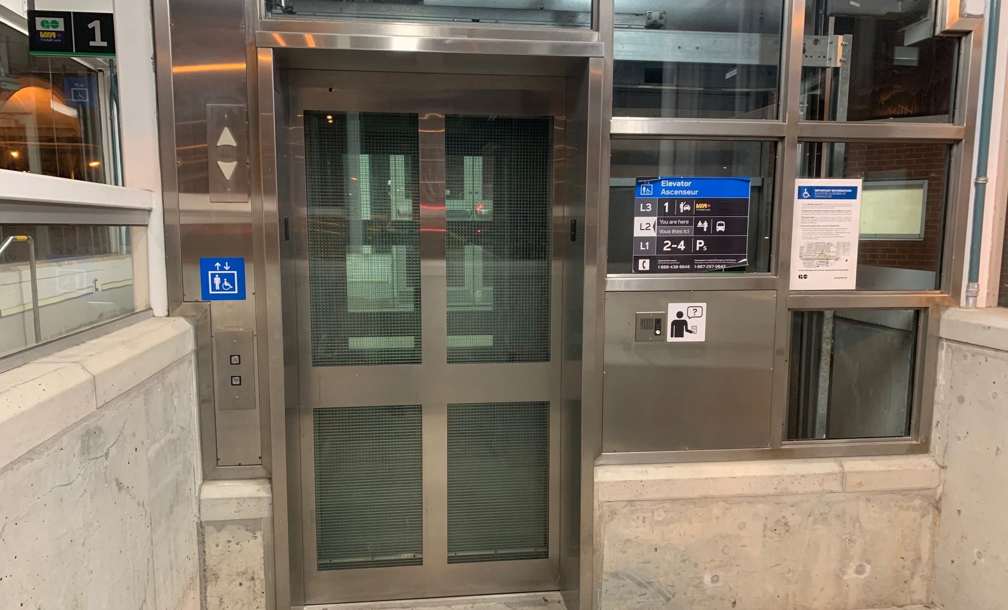 an elevator door on a GO platform