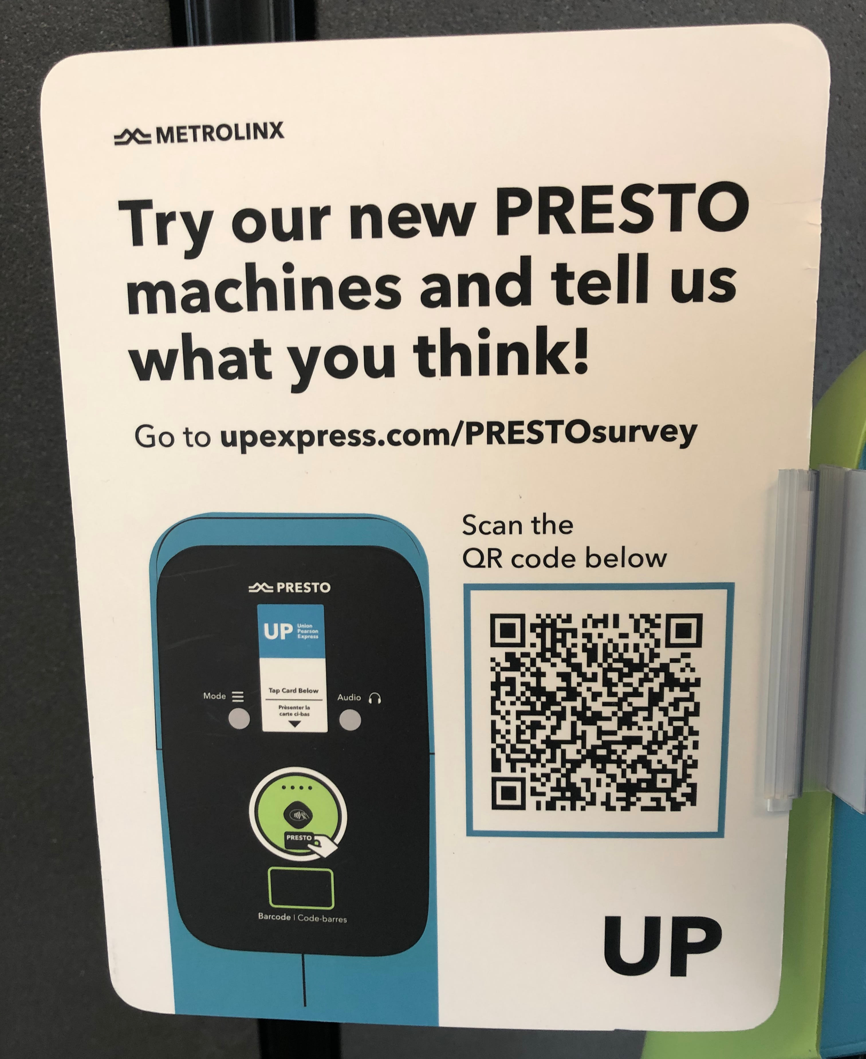 Closer look at the signs that are attached to the PRESTO devices