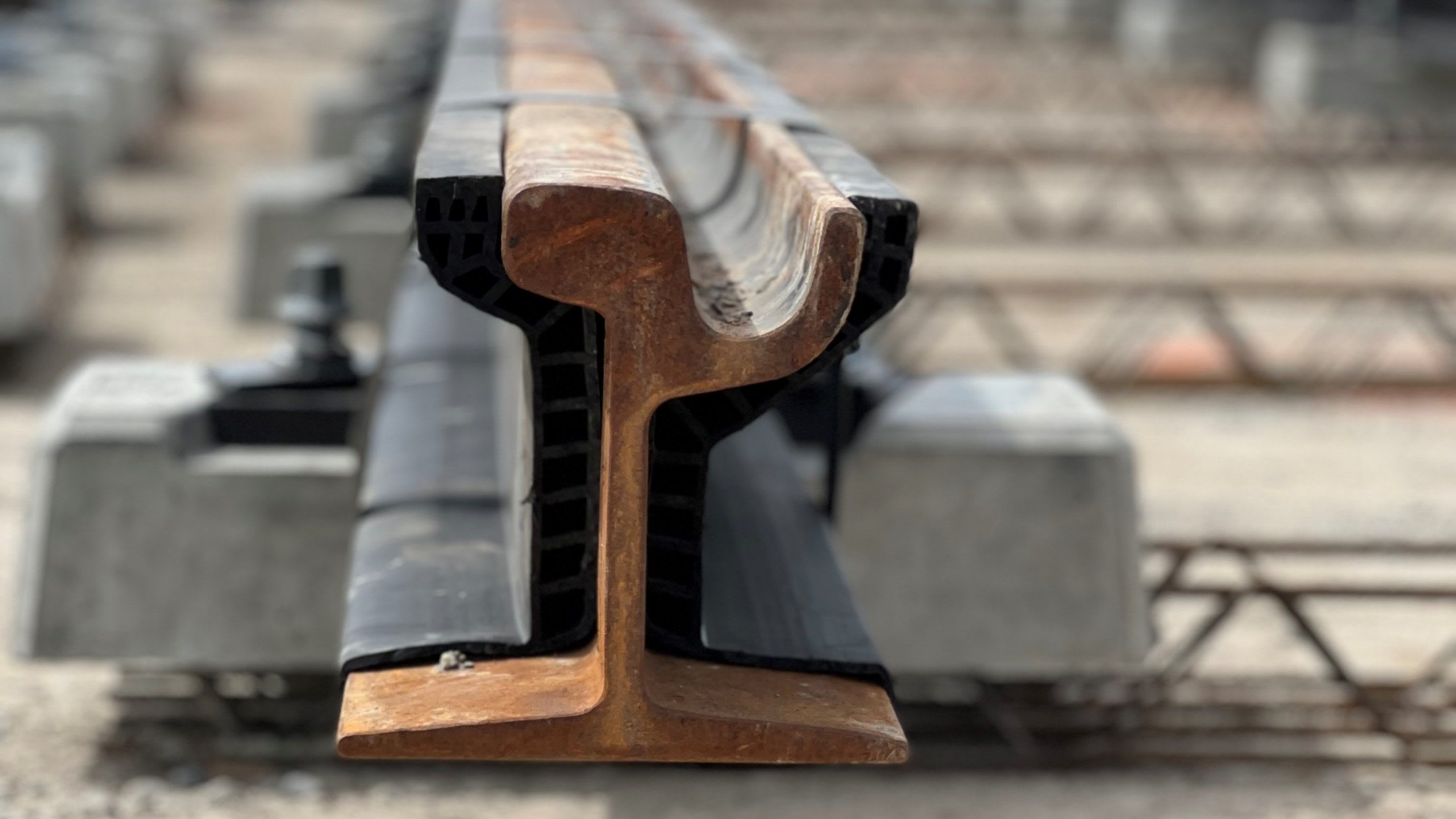 a close up of a section of rail
