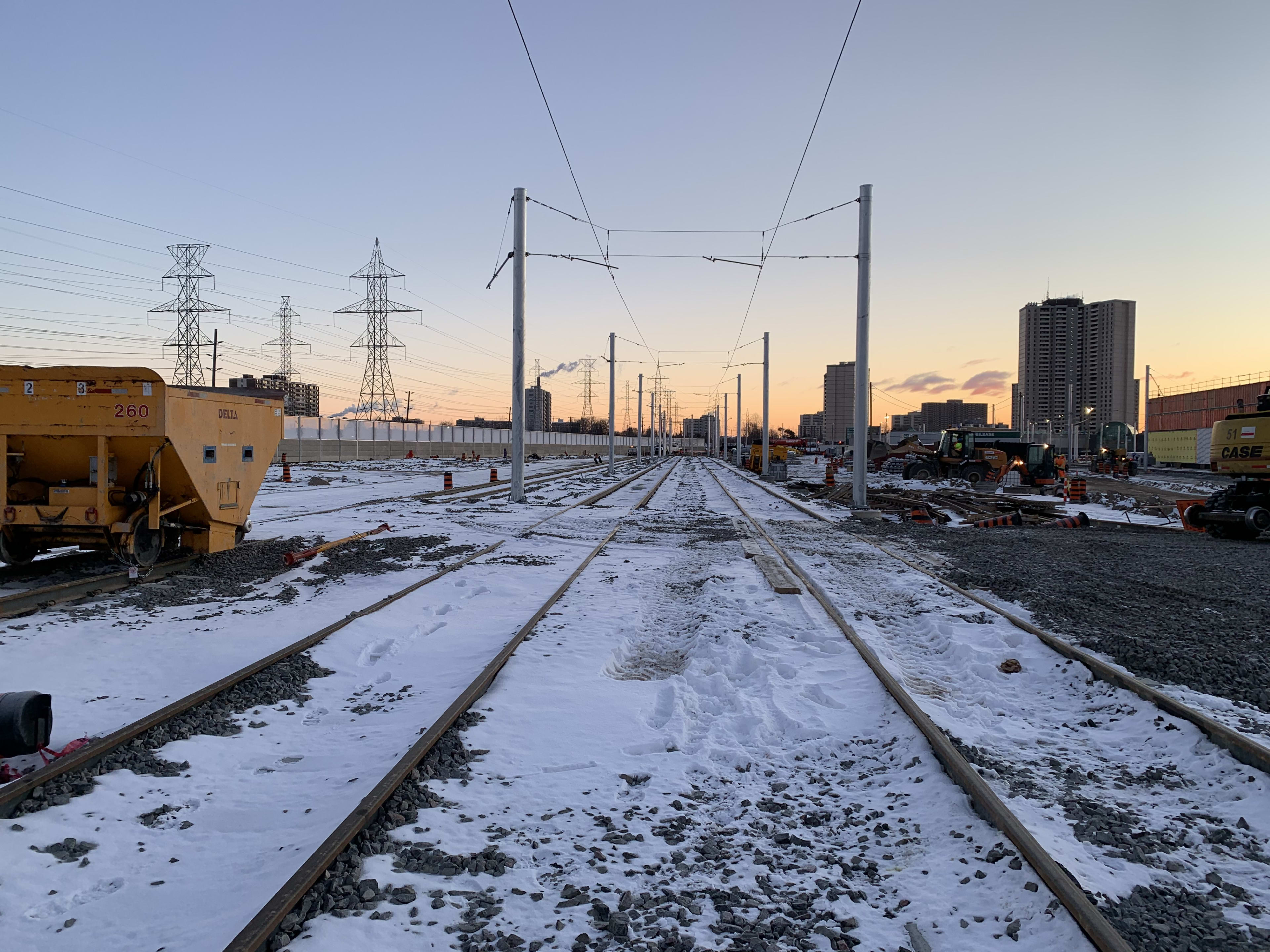 tracks laid out in the snow.